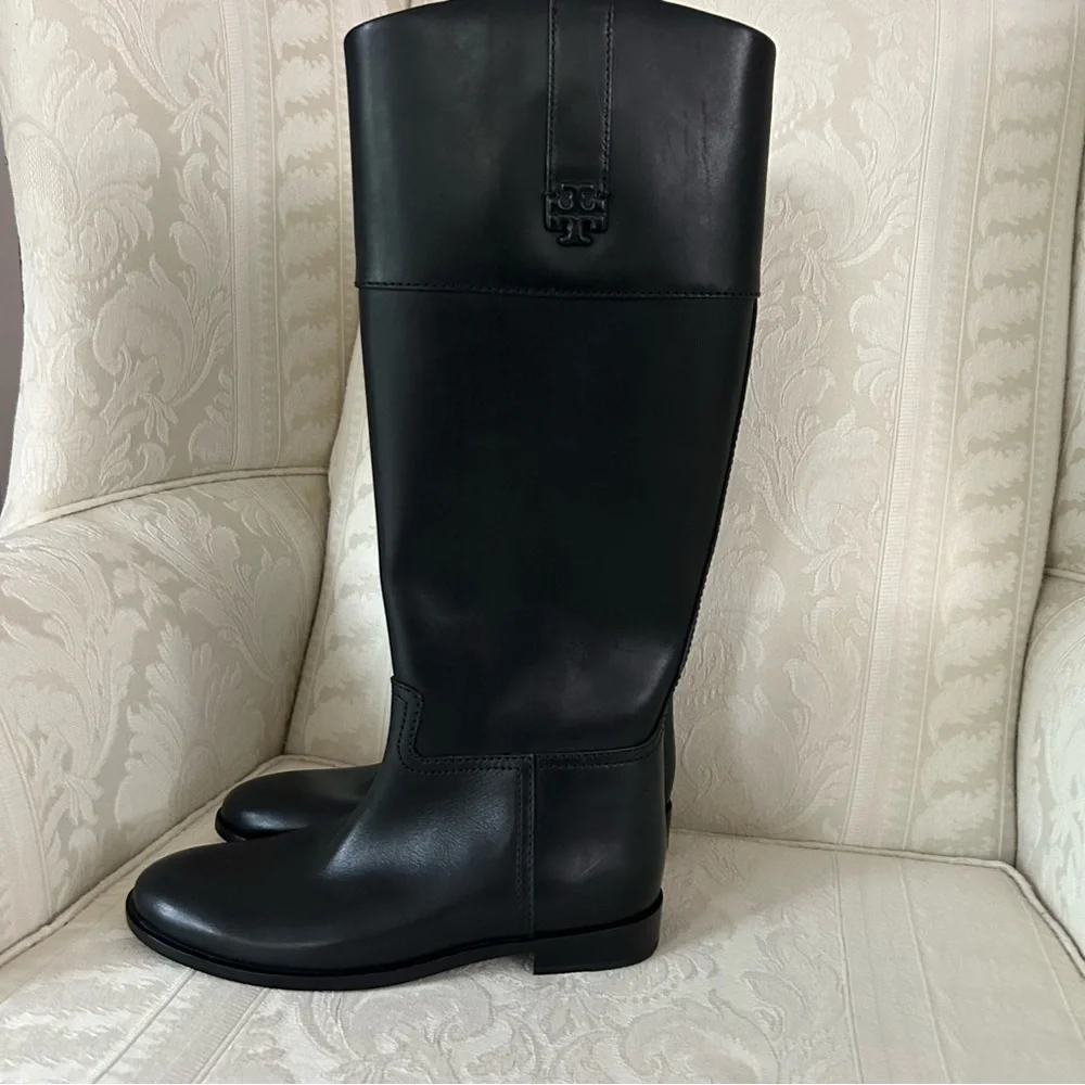 Tory Burch double T logo leather riding tall boots women size 7